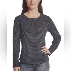 Vintage America Women's Blouse Blue Black/Quiet Harbor Stripe Size Large